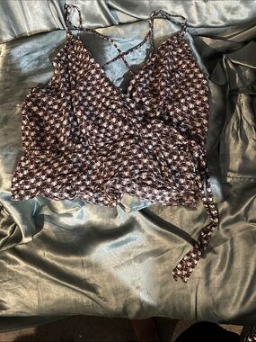 Blush Burgundy and White Floral Wrap Camisole